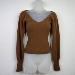 Reformation Hart Sweater Womens S Brown‎ Cashmere Ribbed Knit Luxury Minimalist
